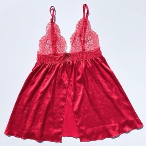 Victoria's Secret Red Lace Open Front Slip Dress Teddy Women's Medium Lingerie